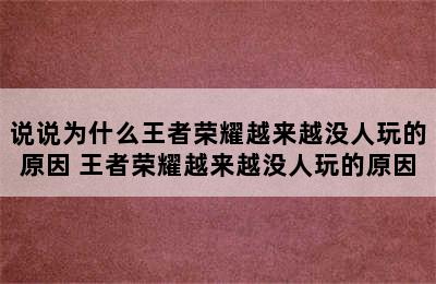 说说为什么王者荣耀越来越没人玩的原因 王者荣耀越来越没人玩的原因